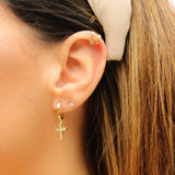 14K Solid Yellow Gold Double Ear Cuff with CZ