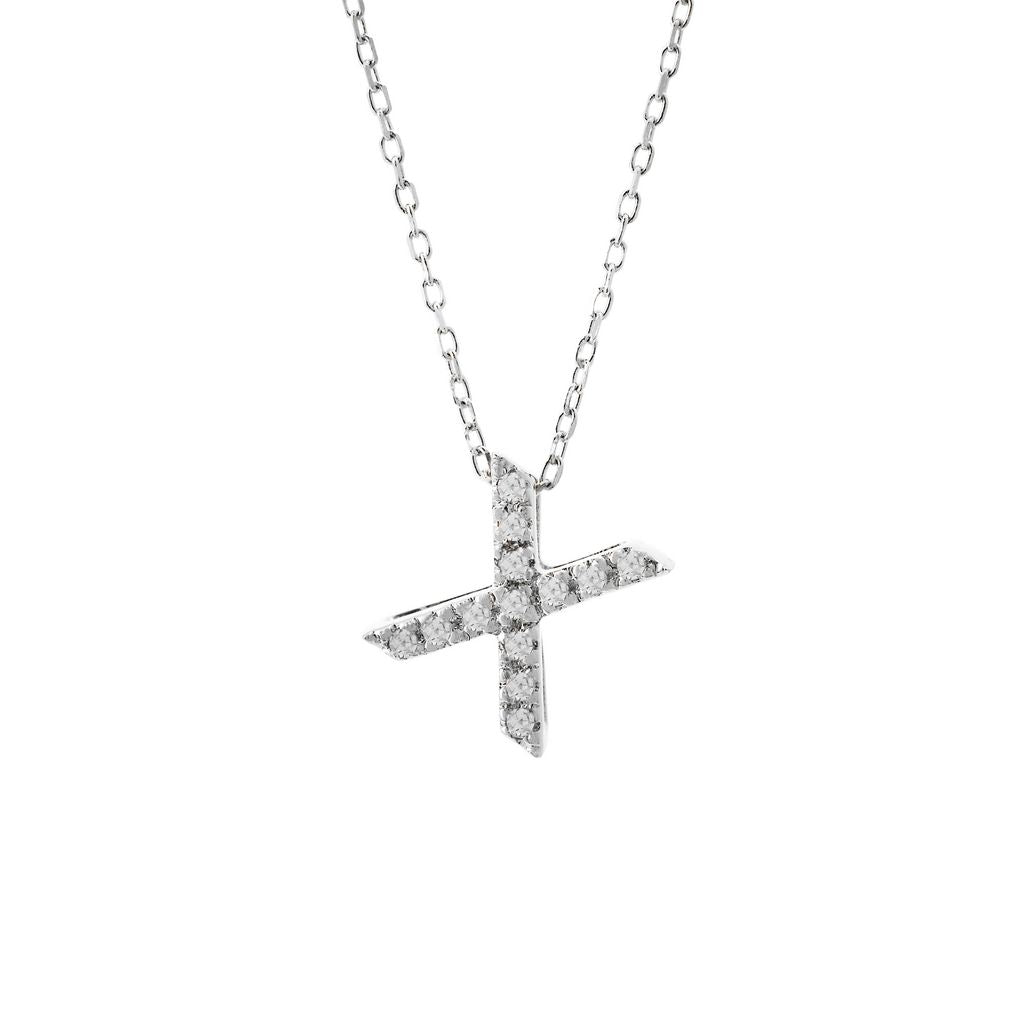 14K Solid White Gold Initial Diamond Necklace