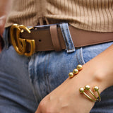 14K Solid Yellow Gold Balls Cuff Bangle