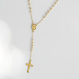 14K Solid Yellow Gold Diamond Cut Rosary Necklace