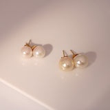 14K Solid Yellow Gold Pearls Stud Earrings