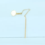 14K Solid Yellow Gold Small Flat Disc Pull Threader Earring