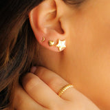 14K Solid Yellow Gold Large Star Stud Earrings