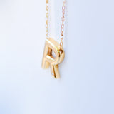 14K Solid Yellow Gold Huge Initial Necklace with Diamond