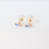14K Solid Yellow Gold Marquise Cut Stone Stud Earrings