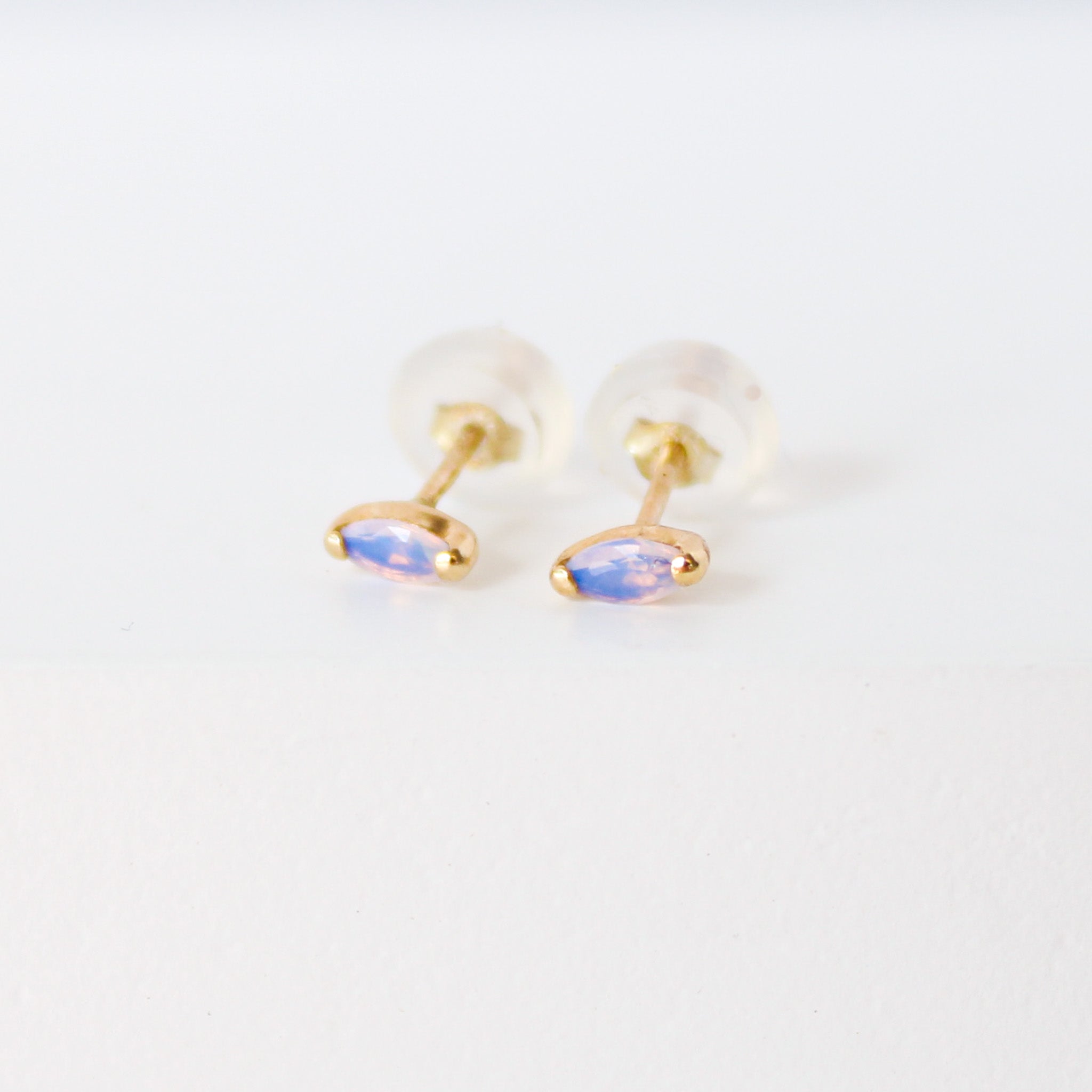 14K Solid Yellow Gold Marquise Cut Stone Stud Earrings