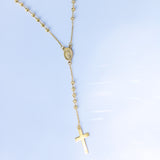14K Solid Yellow Gold Diamond Cut Rosary Necklace