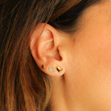 14K Solid Yellow Gold Pave Diamonds Heart Earrings