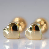 14K Solid Yellow Gold Plain Heart Earrings