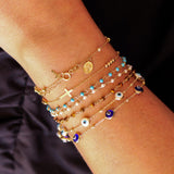 14K Solid Yellow Gold Royal Blue Evil Eye Bracelet