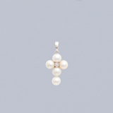 14K Solid Gold Pearls Cross Pendant with Pave Diamonds