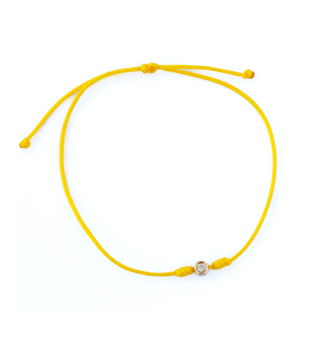 14K Solid Yellow Gold Bezel Diamond Cord Bracelet