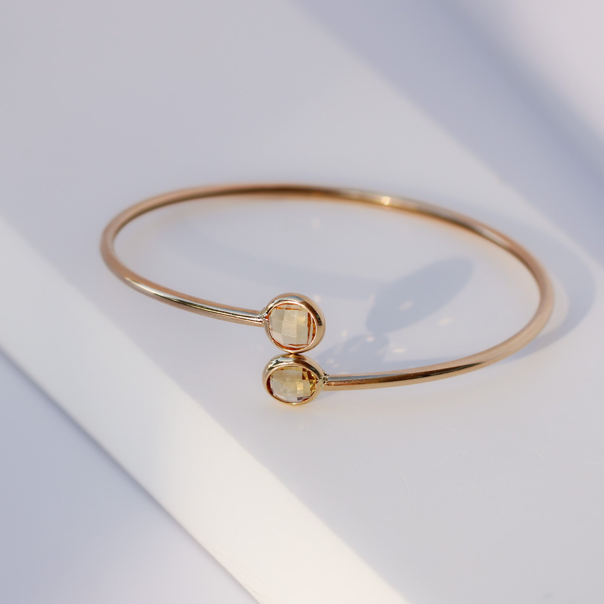 14K Solid Yellow Gold Semi-stones Bangle