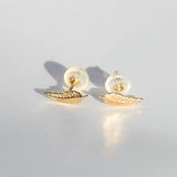 14K Solid Yellow Gold Leaf Earrings
