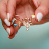 14K Solid Gold Pearls Cross Pendant with Pave Diamonds