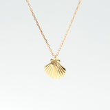 14K Solid Yellow Gold Clam Shell Necklace