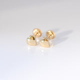 14K Solid Yellow Gold Plain Heart Earrings
