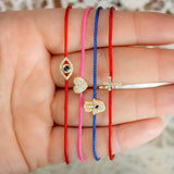 14K Solid Yellow Gold Diamond and Sapphire  Evil Eye Leather Cord Bracelet