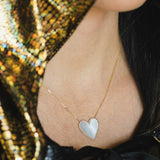 14K Solid Gold Genuine Stone Heart Necklace with Diamonds