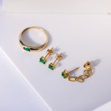 14K Solid Yellow Gold Emerald Princess Cut Stud Earrings
