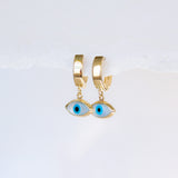 14K Solid Gold Unisex Open Evil Eye Single Huggie Hoop