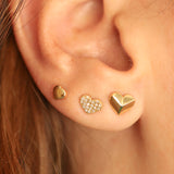 14K Solid Yellow Gold Pave Diamonds Heart Earrings