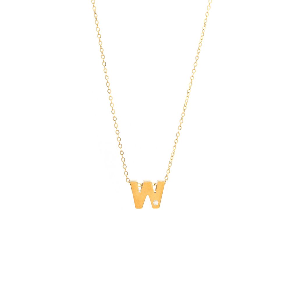 14K Solid Yellow Gold Bulk Initial Necklace with Diamond