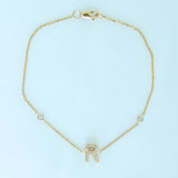 Customizable 14K Solid Yellow Gold Initial Diamond Bracelet
