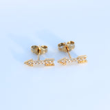 14K Solid Yellow Gold CZ Arrow Stud Earrings