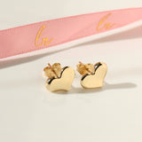 14K Solid Yellow Gold Large Heart Stud Earrings