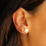 14K Solid Yellow Gold Large Star Stud Earrings