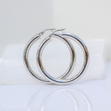 14K Solid White Gold 4mm Tube Hoops Earrings