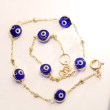 14K Solid Yellow Gold Royal Blue Evil Eye Bracelet