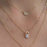 14K Solid Yellow Gold Pave Diamond Heart Necklace