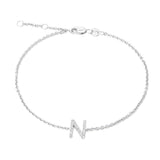 925 Sterling Silver Pave Diamonds Initial Bracelet