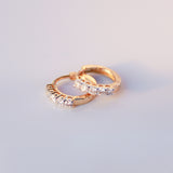14K Solid Yellow Gold Round Diamond Hoops Earrings
