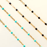 14K Solid Yellow Gold Beads Enamel Necklace