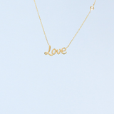 14K Solid Yellow Gold Love Necklace with a Diamond