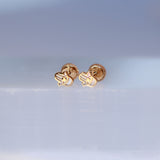 14K Solid Yellow Gold Mother of Pearl Hamsa Hand Earrings