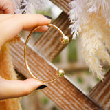 14K Solid Yellow Gold Balls Cuff Bangle