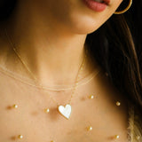 14K Solid Gold Genuine Stone Heart Necklace with Diamonds