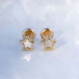 14K Solid Yellow Gold Mother of Pearl Star Stud Earrings