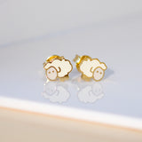 14K Solid Yellow Gold Enamel Sheep Earrings