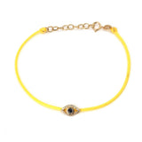 14K Solid Yellow Gold Diamond and Sapphire  Evil Eye Leather Cord Bracelet