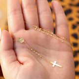 14K Solid Yellow Gold Diamond Cut Rosary Necklace