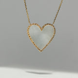 14K Solid Gold Genuine Stone Heart Necklace with Diamonds