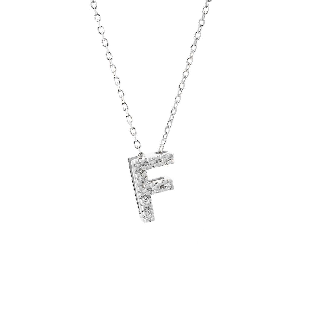 14K Solid White Gold Initial Diamond Necklace