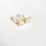 14K Solid Gold CZ Princess Cut Stud Earrings