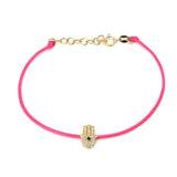 14K Solid Yellow Gold Diamond & Sapphire Hamsa Hand Leather Cord Bracelet
