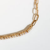 14K Solid Yellow Gold Half Tennis Bracelet and Paperclip Link